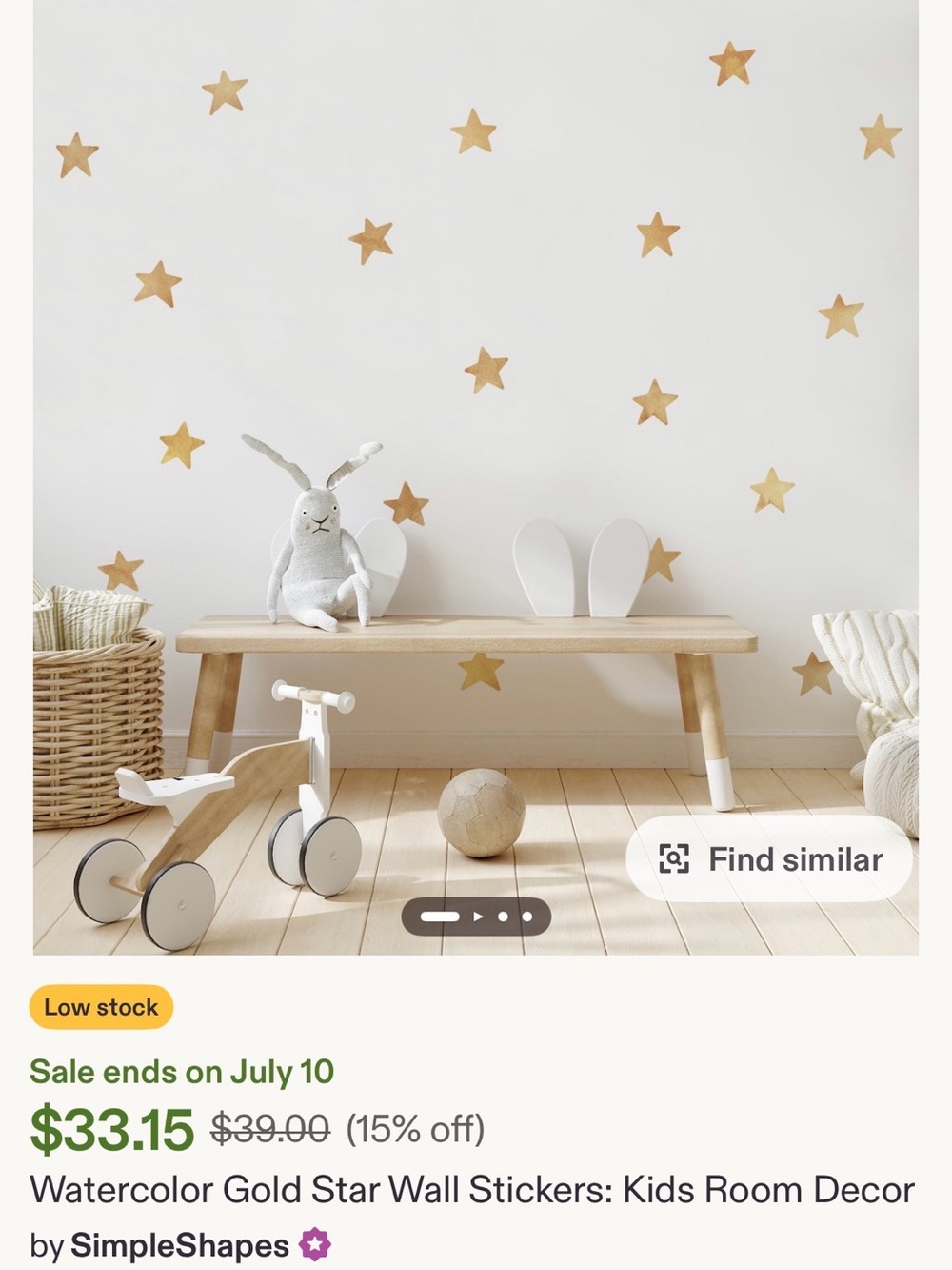 Gold Star Wall Stickers - Watercolor Nursery Decals